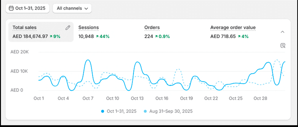 Shopify Store – October 2025 – Shopify analytics